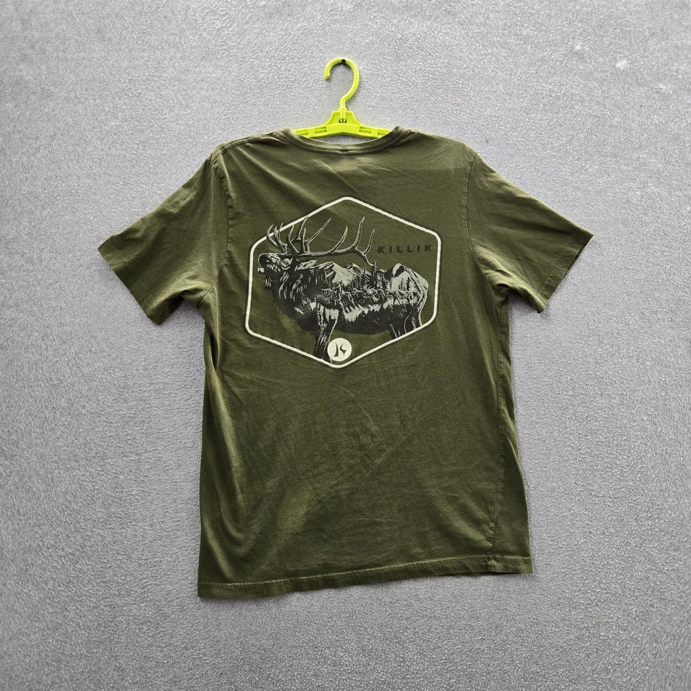 Killik Men Shirt M Green‎ Graphic Elk Grunge Logo Short Sleeve